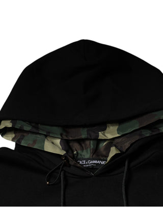 Schwarzer Baumwoll-Kapuzenpullover mit Tasche
