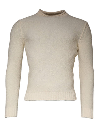 Suéter beige de punto de lana de manga larga con cuello redondo