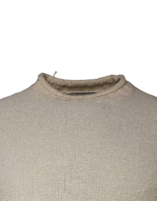 Beigefarbener Pullover aus Wolle, Strick, Langarm, Rundhals