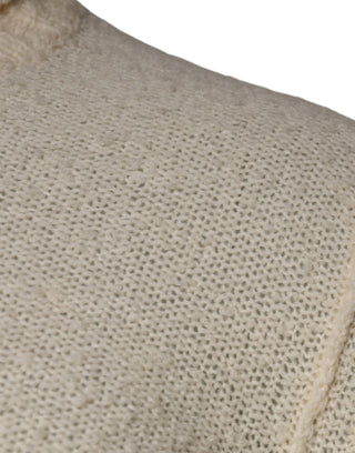 Beigefarbener Pullover aus Wolle, Strick, Langarm, Rundhals