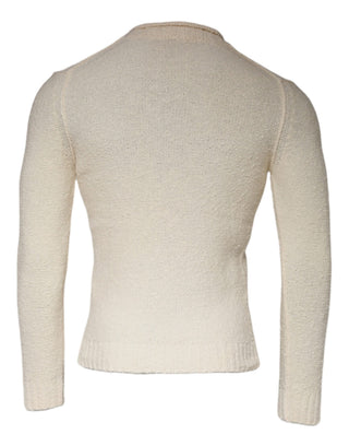 Beigefarbener Pullover aus Wolle, Strick, Langarm, Rundhals