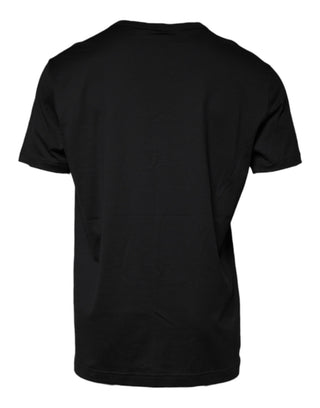 Schwarzes T-Shirt mit kurzen Ärmeln und Rundhalsausschnitt aus Baumwolle