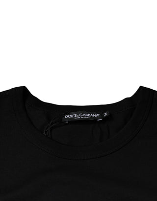Schwarzes T-Shirt mit kurzen Ärmeln und Rundhalsausschnitt aus Baumwolle