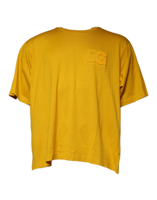 Senffarbenes T-Shirt mit geprägtem Logo und Rundhalsausschnitt