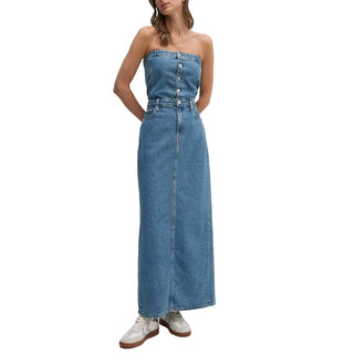 Langes Baumwollkleid in Blau