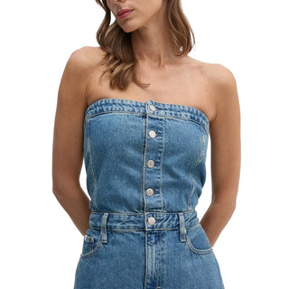 Langes Baumwollkleid in Blau