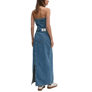 Langes Baumwollkleid in Blau