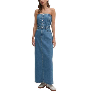 Langes Baumwollkleid in Blau