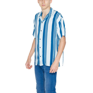 Camisa azul de viscosa de manga corta
