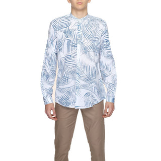 Camisa de algodón azul con estampado