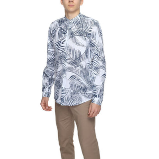 Camisa de algodón azul con estampado