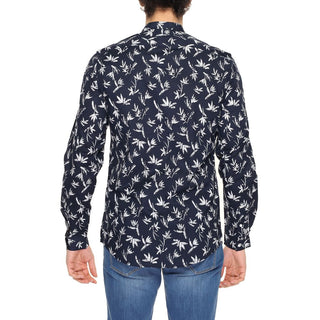 Camisa de algodón azul con estampado