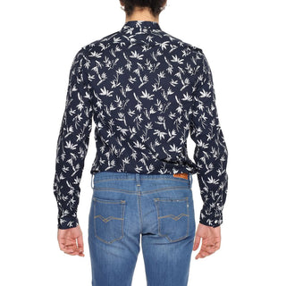 Camisa de algodón azul con estampado