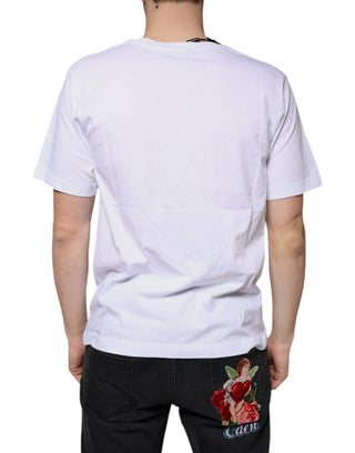 Weißes Logo Baumwoll-V-Ausschnitt Kurzarm-T-Shirt
