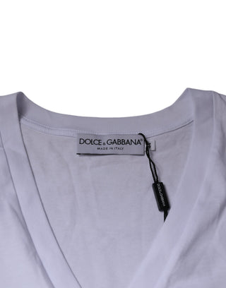 Weißes Logo Baumwoll-V-Ausschnitt Kurzarm-T-Shirt