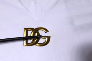 Weißes Logo Baumwoll-V-Ausschnitt Kurzarm-T-Shirt