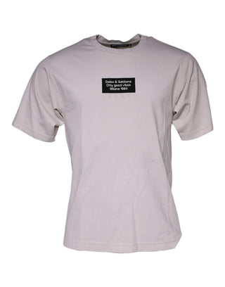 Beiges T-Shirt aus Baumwollmischung mit Logo und Rundhalsausschnitt