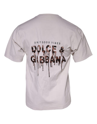Beiges T-Shirt aus Baumwollmischung mit Logo und Rundhalsausschnitt