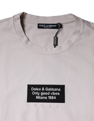Beiges T-Shirt aus Baumwollmischung mit Logo und Rundhalsausschnitt