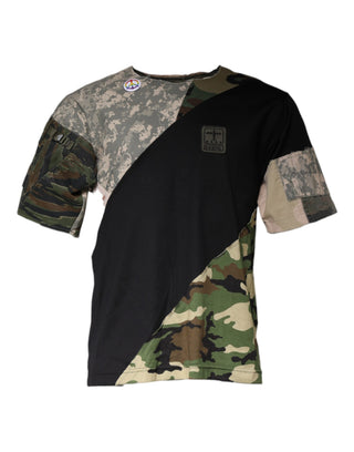 Camiseta multicolor de algodón con estampado de camuflaje y cuello redondo