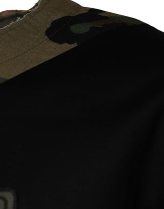 Camiseta multicolor de algodón con estampado de camuflaje y cuello redondo
