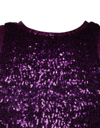 Camiseta sin mangas con cuello redondo y lentejuelas moradas