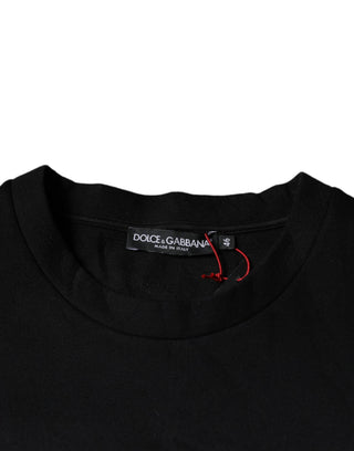 Camiseta de manga corta de algodón con estampado de leopardo negro  
