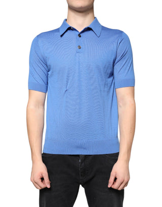 Blaues Kaschmir-Polo-T-Shirt für Herren mit kurzen Ärmeln