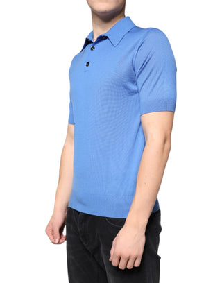 Blaues Kaschmir-Polo-T-Shirt für Herren mit kurzen Ärmeln
