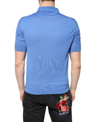 Blaues Kaschmir-Polo-T-Shirt für Herren mit kurzen Ärmeln