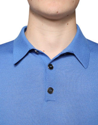 Blaues Kaschmir-Polo-T-Shirt für Herren mit kurzen Ärmeln
