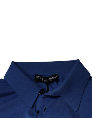 Blaues Kaschmir-Polo-T-Shirt für Herren mit kurzen Ärmeln