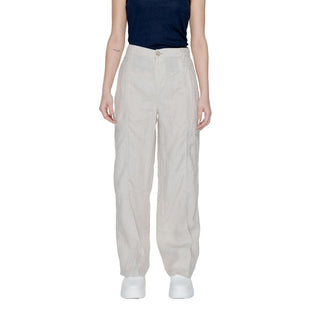 Pantalones acampanados de lino beige  