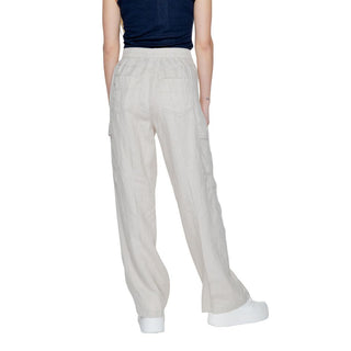 Pantalones acampanados de lino beige  