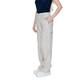 Pantalones acampanados de lino beige  