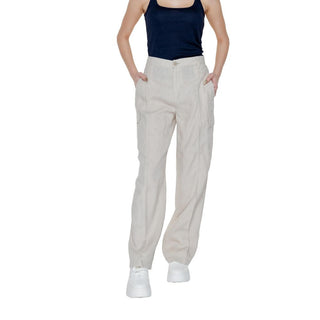 Pantalones acampanados de lino beige  