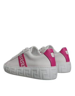 Zapatillas bajas blancas con plataforma y estampado Greca rosa  
