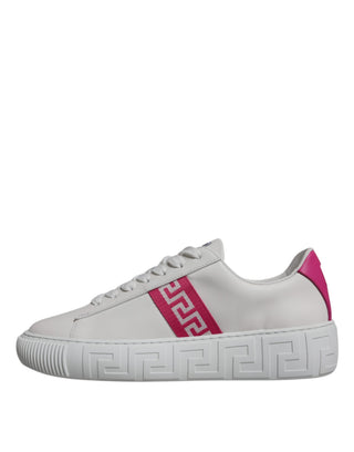 Zapatillas bajas blancas con plataforma y estampado Greca rosa  