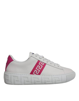 Zapatillas bajas blancas con plataforma y estampado Greca rosa  