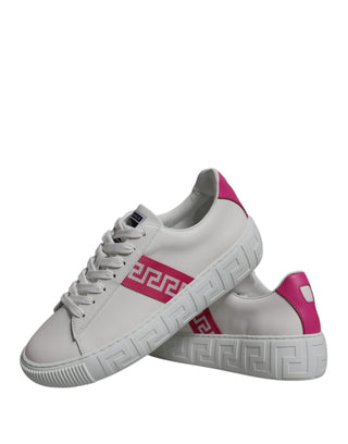 Zapatillas bajas blancas con plataforma y estampado Greca rosa  