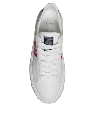 Zapatillas bajas blancas con plataforma y estampado Greca rosa  