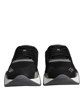 Schwarze Leder-Neopren Chunky Low-Top Sneakers Squalo Schuhe