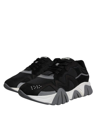 Schwarze Leder-Neopren Chunky Low-Top Sneakers Squalo Schuhe
