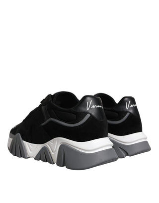 Schwarze Leder-Neopren Chunky Low-Top Sneakers Squalo Schuhe