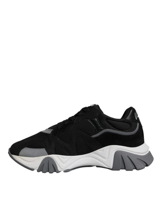 Schwarze Leder-Neopren Chunky Low-Top Sneakers Squalo Schuhe