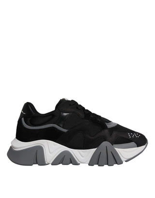 Schwarze Leder-Neopren Chunky Low-Top Sneakers Squalo Schuhe