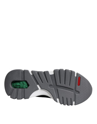 Schwarze Leder-Neopren Chunky Low-Top Sneakers Squalo Schuhe
