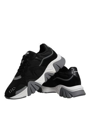 Schwarze Leder-Neopren Chunky Low-Top Sneakers Squalo Schuhe