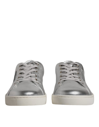 Silberne London Low Top Leder-Sneaker Schuhe