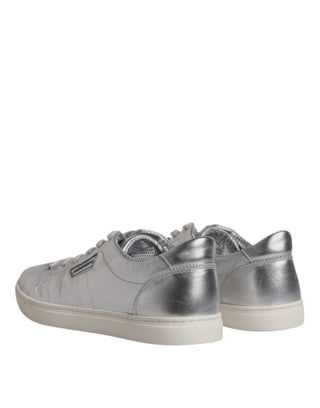 Silberne London Low Top Leder-Sneaker Schuhe